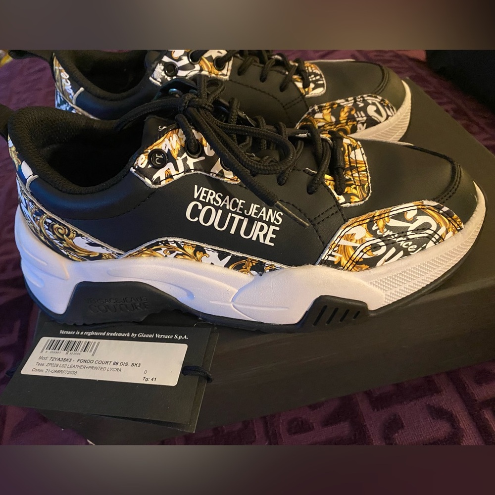 Versace Jeans Couture Black & Gold Baroque Women's Sneakers